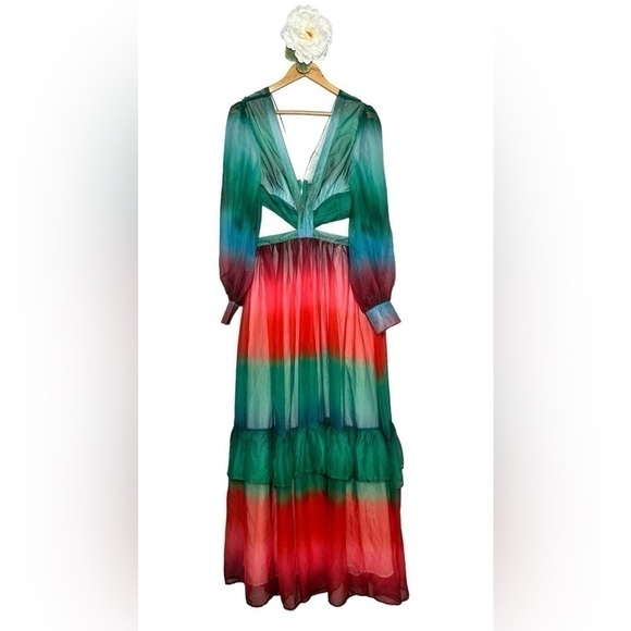 Tiered Maxi Sheer‎ Fairy Summer Festival Colorful Gypsy Cruise Beach Dress Sz M - Picture 2 of 8